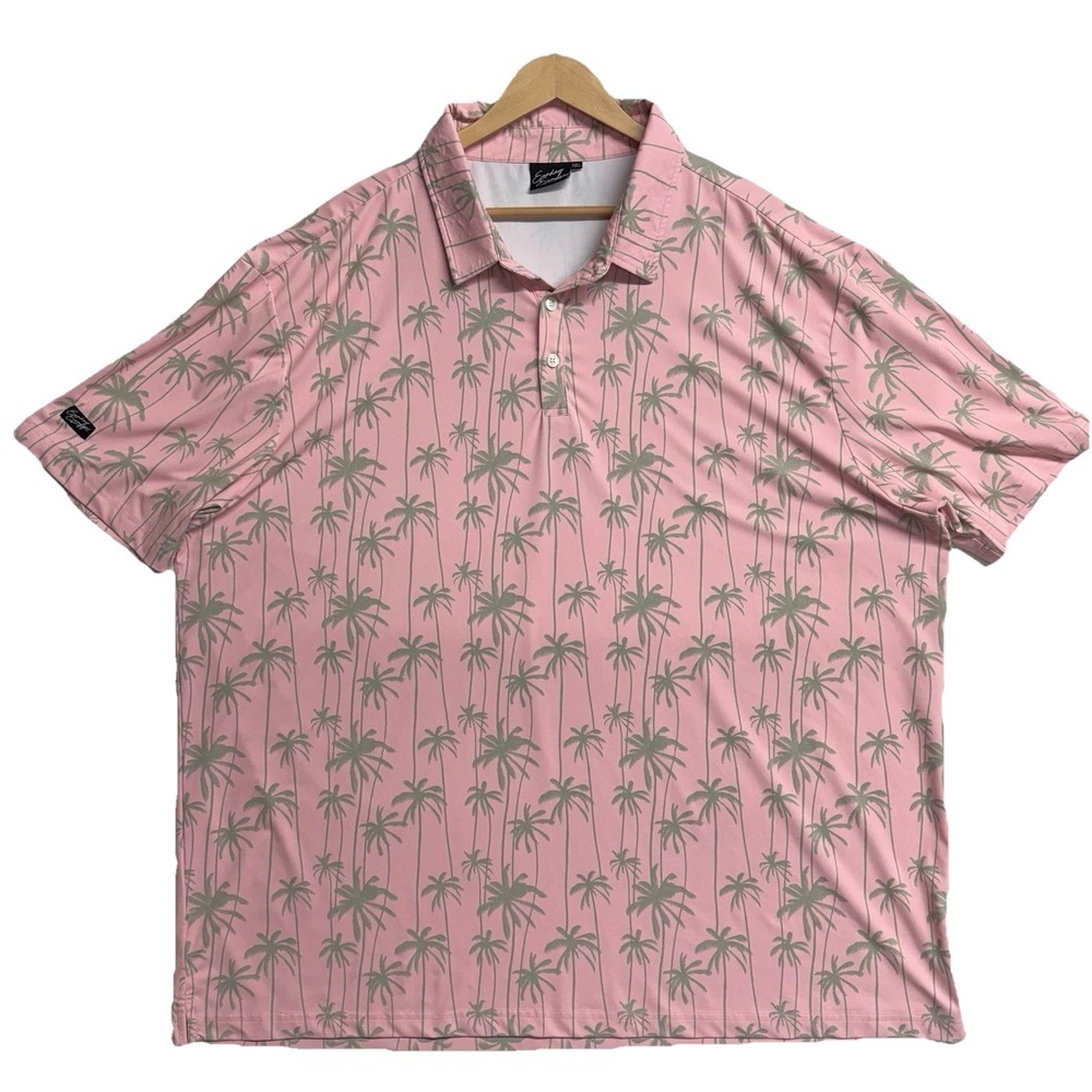 Sunday Swagger Polo Shirt Men's 4XL Pink Palm Tree Golf Polo Stretch Polyester